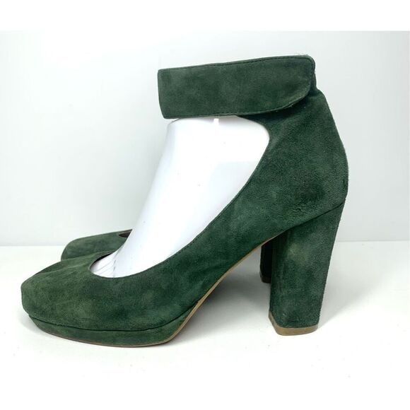 Jeffrey Campbell Aurora Green Suede Pumps Ankle Strap Block Heel Women 9.5 Rare - Picture 5 of 13